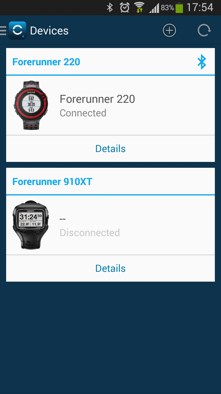 Garmin Forerunner 220 Connected to Android.